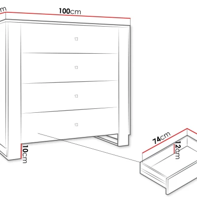 Úzká komoda se šuplíky LUMOS - zlatá / bílá