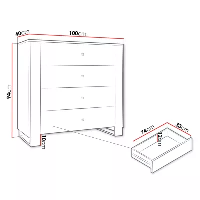 Úzká komoda se šuplíky LUMOS - zlatá / bílá