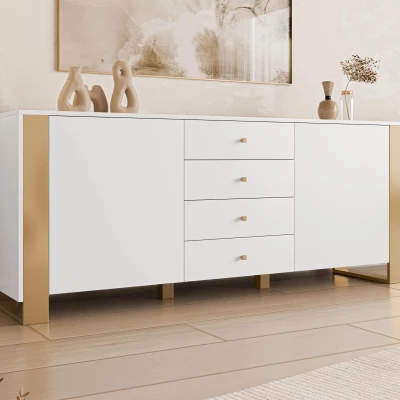 Široká kombinovaná komoda LUMOS - zlatá / bílá