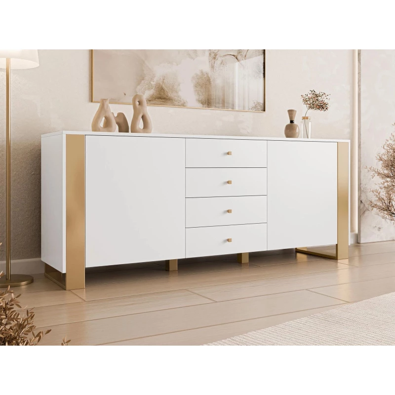 Široká kombinovaná komoda LUMOS - zlatá / bílá