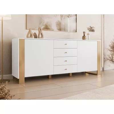Široká kombinovaná komoda LUMOS - zlatá / bílá