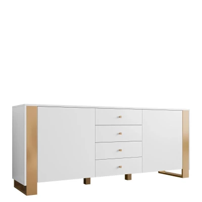 Široká kombinovaná komoda LUMOS - zlatá / bílá