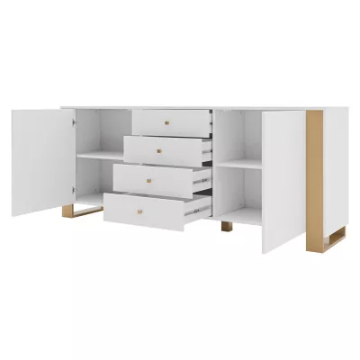 Široká kombinovaná komoda LUMOS - zlatá / bílá