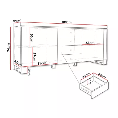 Široká kombinovaná komoda LUMOS - zlatá / bílá