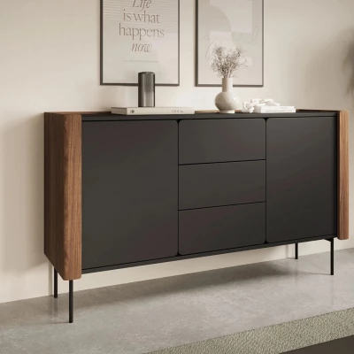 Kombinovaná komoda s dvířky a šuplíky DEJSY - ořech / černá