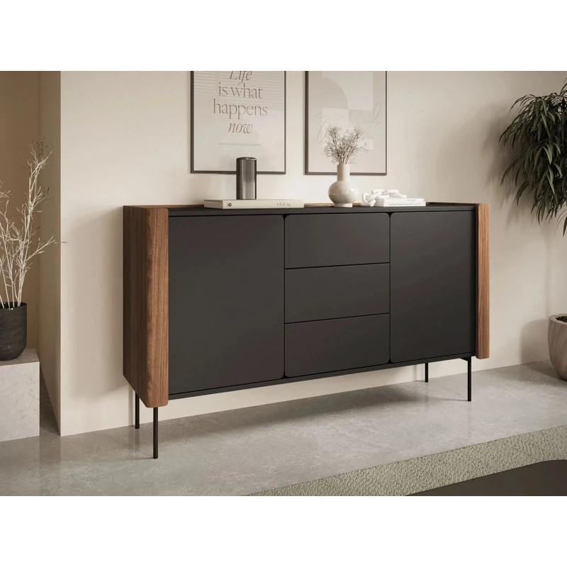 Kombinovaná komoda s dvířky a šuplíky DEJSY - ořech / černá