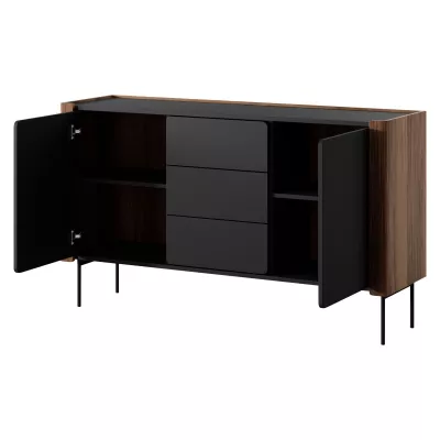 Kombinovaná komoda s dvířky a šuplíky DEJSY - ořech / černá