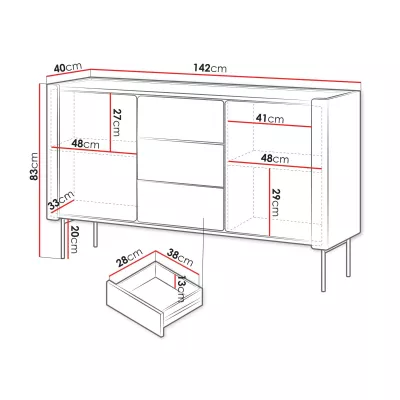 Kombinovaná komoda s dvířky a šuplíky DEJSY - ořech / černá