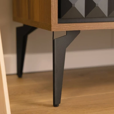 Designová komoda s dvířky KALWI - barokní dub jantarový / černá