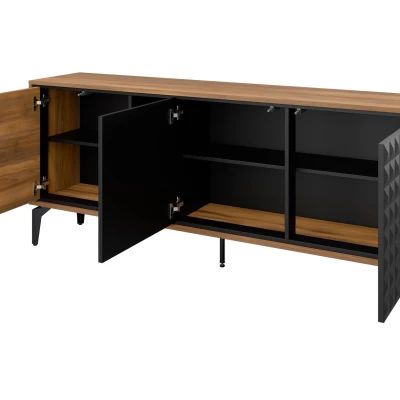 Designová komoda s dvířky KALWI - barokní dub jantarový / černá