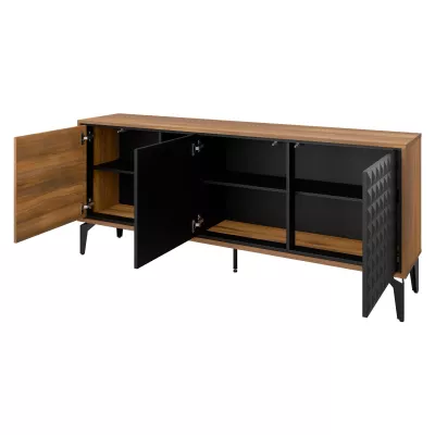 Designová komoda s dvířky KALWI - barokní dub jantarový / černá