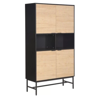 Čtyřdvéřová skříň 100 cm FAHIM s otevřenými policemi - dub / černá