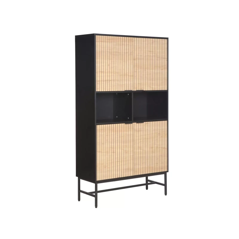 Čtyřdvéřová skříň 100 cm FAHIM s otevřenými policemi - dub / černá