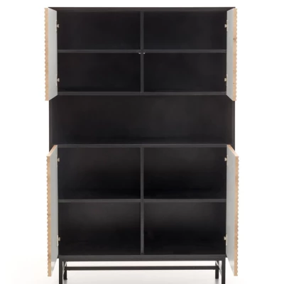 Čtyřdvéřová skříň 100 cm FAHIM s otevřenými policemi - dub / černá