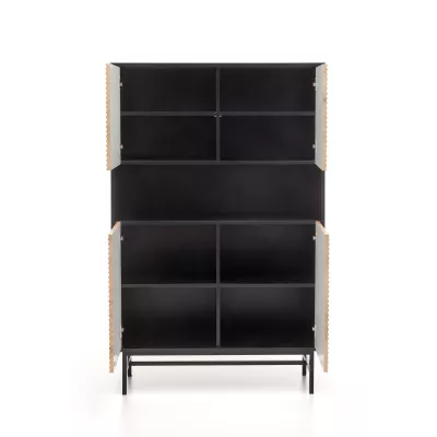 Čtyřdvéřová skříň 100 cm FAHIM s otevřenými policemi - dub / černá