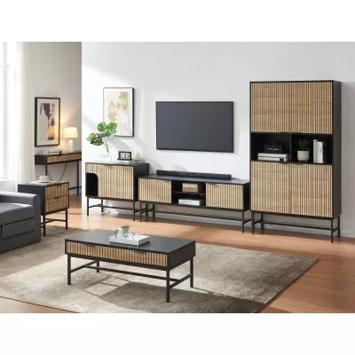 Čtyřdvéřová skříň 100 cm FAHIM s otevřenými policemi - dub / černá