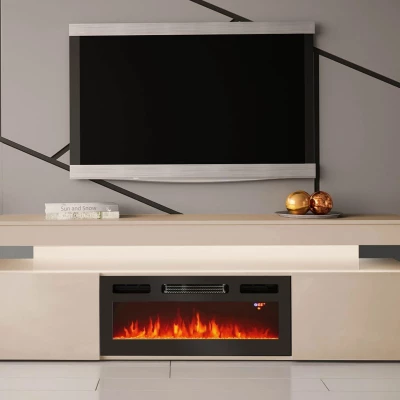 TV stolek s elektrickým krbem HYDA - pískový béžový + LED osvětlení ZDARMA