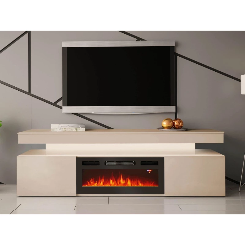 TV stolek s elektrickým krbem HYDA - pískový béžový + LED osvětlení ZDARMA