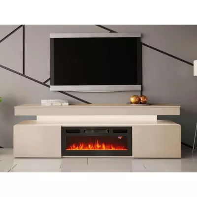 TV stolek s elektrickým krbem HYDA - pískový béžový + LED osvětlení ZDARMA