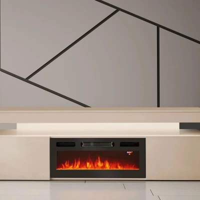 TV stolek s elektrickým krbem HYDA - pískový béžový + LED osvětlení ZDARMA
