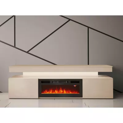 TV stolek s elektrickým krbem HYDA - pískový béžový + LED osvětlení ZDARMA
