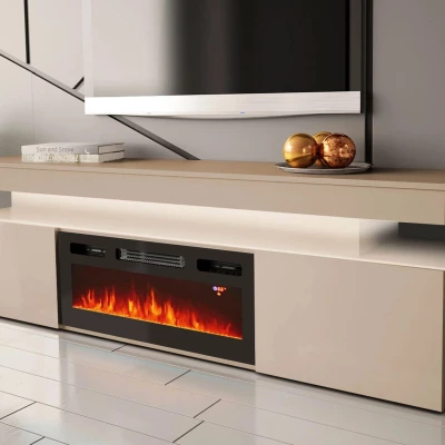 TV stolek s elektrickým krbem HYDA - pískový béžový + LED osvětlení ZDARMA