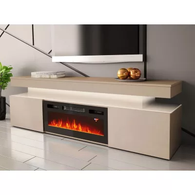 TV stolek s elektrickým krbem HYDA - pískový béžový + LED osvětlení ZDARMA