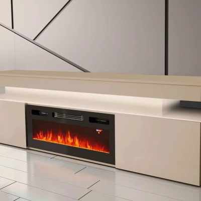 TV stolek s elektrickým krbem HYDA - pískový béžový + LED osvětlení ZDARMA