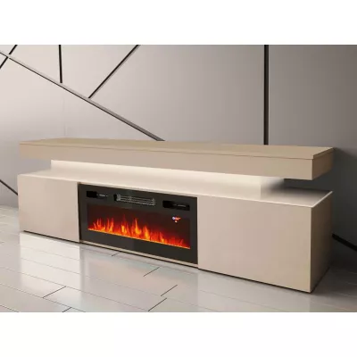 TV stolek s elektrickým krbem HYDA - pískový béžový + LED osvětlení ZDARMA