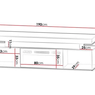 TV stolek s elektrickým krbem HYDA - pískový béžový + LED osvětlení ZDARMA