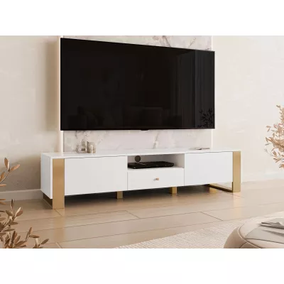 Široký TV stolek LUMOS - zlatý / bílý