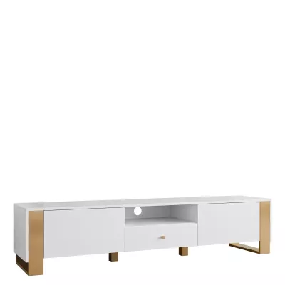 Široký TV stolek LUMOS - zlatý / bílý