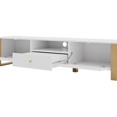Široký TV stolek LUMOS - zlatý / bílý