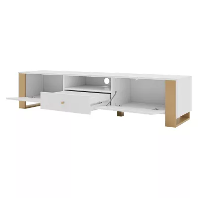Široký TV stolek LUMOS - zlatý / bílý