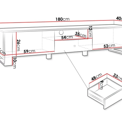 Široký TV stolek LUMOS - zlatý / bílý