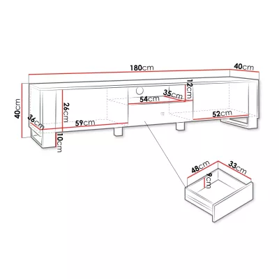 Široký TV stolek LUMOS - zlatý / bílý