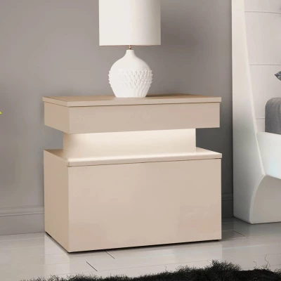Noční stolek HYDA - pískový béžový + LED osvětlení ZDARMA