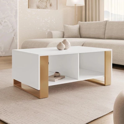 Konferenční stolek LUMOS - zlatý / bílý