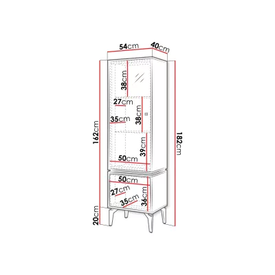 Vysoká prosklená skříňka KALWI - barokní dub jantarový / černá