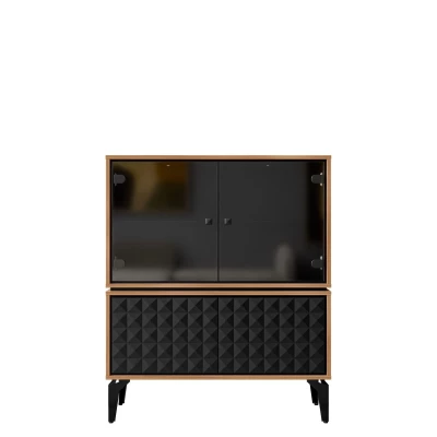 Nízká prosklená skříňka KALWI - barokní dub jantarový / černá