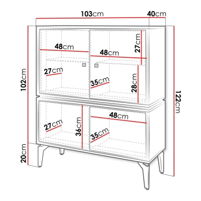 Nízká prosklená skříňka KALWI - barokní dub jantarový / černá