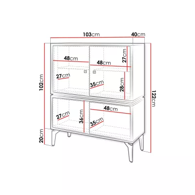 Nízká prosklená skříňka KALWI - barokní dub jantarový / černá