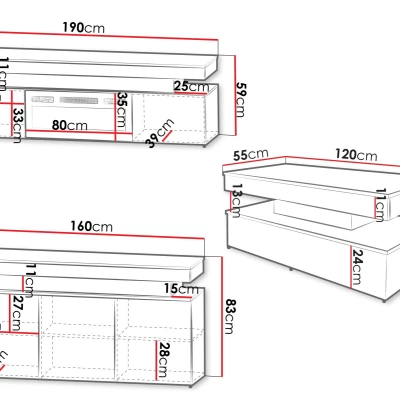 Sestava do obývacího pokoje HYDA 2 - písková béžová + LED osvětlení ZDARMA