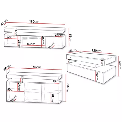 Sestava do obývacího pokoje HYDA 2 - písková béžová + LED osvětlení ZDARMA
