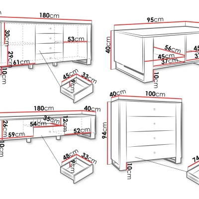 Sestava do obývacího pokoje LUMOS - zlatá / bílá