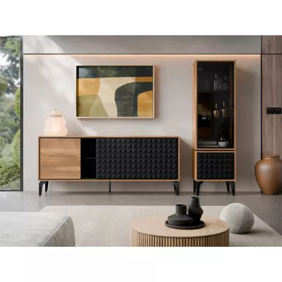 Stěna do obýváku KALWI 1 - barokní dub jantarový / černá