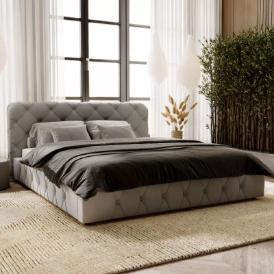 Elegantní čalouněná postel 200x200 MARLENE 2 s úložným prostorem - světle šedá