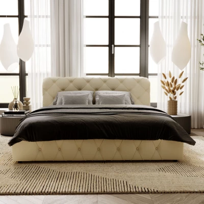 Elegantní čalouněná postel 180x200 MARLENE 2 s úložným prostorem - krémová