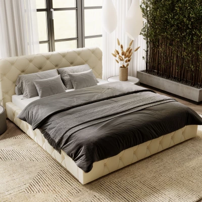 Elegantní čalouněná postel 200x200 MARLENE 2 s úložným prostorem - krémová