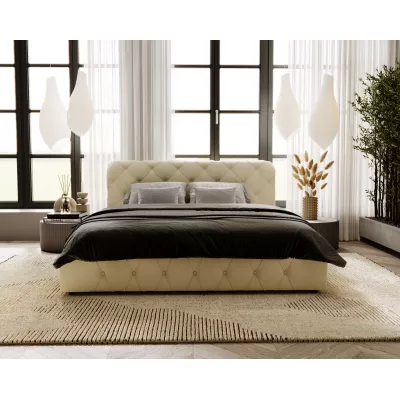 Elegantní čalouněná postel 200x200 MARLENE 2 s úložným prostorem - krémová